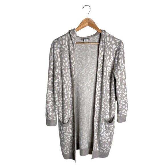 Rachel Zoe Hooded Cardigan Size Small Gray Leopard Print Pockets Oversized Cozy - Picture 9 of 9